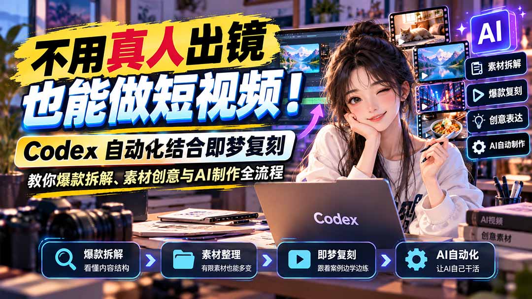 不用真人出镜也能做短视频!Codex自动化结合即梦复刻,教你爆款拆解、素材创意与AI制作全流程