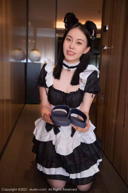 秀人网美女模特一颗甜蛋黄a黑丝美腿深夜女仆服务性感写真