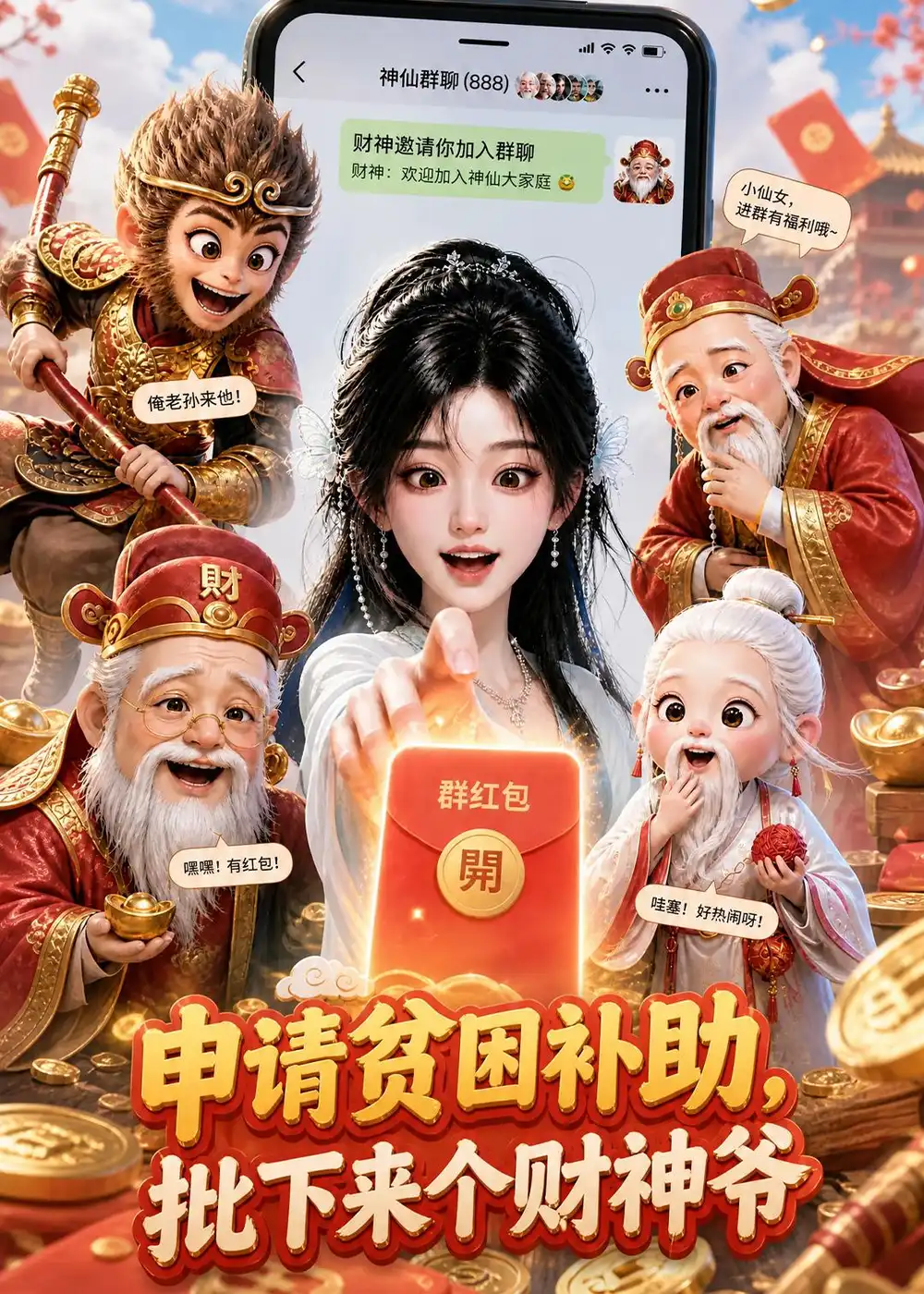申请贫困补助批下来个财神爷 申请贫困补助批下来个财神爷