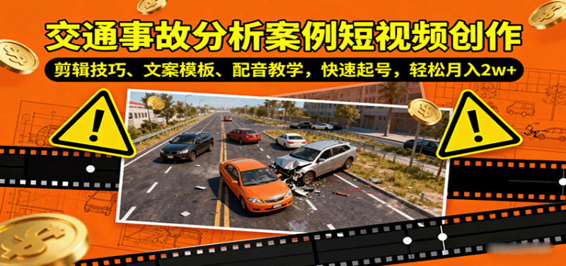 交通事故分析案例短视频创作，剪辑技巧、文案模板、配音教学，快速起号，轻松月入2w+-初遇资源网