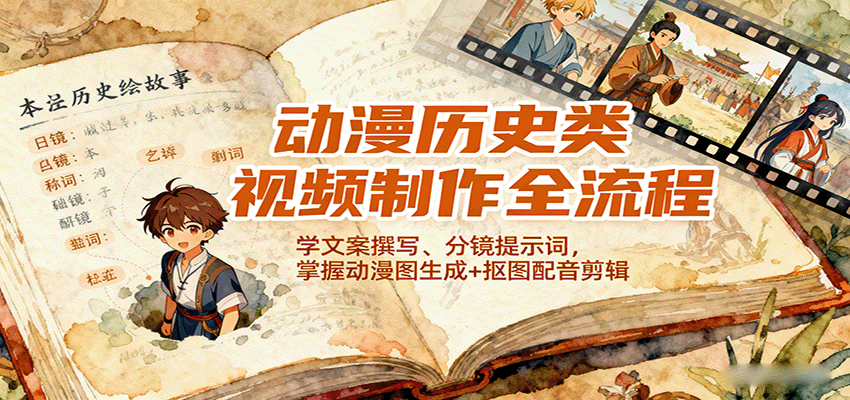 【福缘网创】动漫历史类视频制作全流程，学文案撰写、分镜提示词，掌握动漫图生成+抠图配音剪辑 - 初遇资源网