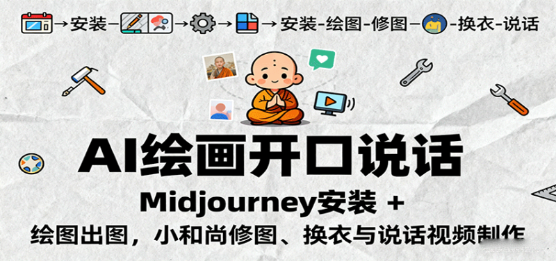 AI绘画开口说话,Midjourney安装 + 绘图出图,小和尚修图、换衣与说话视频制作-初遇资源网