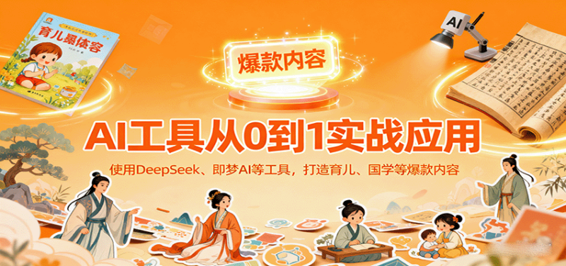 AI工具实战应用,零基础使用DeepSeek、即梦AI等打造育儿、国学等可变现的爆款作品-初遇资源网