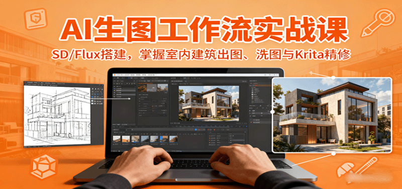 AI生图工作流实战课:SD/Flux搭建,掌握室内建筑出图、洗图与Krita精修-初遇资源网