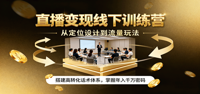 直播变现线下训练营,从定位设计到流量玩法,搭建高转化话术体系,掌握年入千万密码-初遇资源网