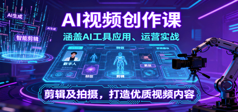 AI视频创作课,涵盖AI工具应用、运营实战、剪辑及拍摄,打造优质视频内容-初遇资源网