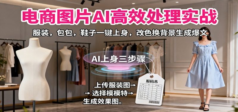 电商图片AI高效处理实战,服装,包包,鞋子一键上身,改色换背景生成爆文-初遇资源网
