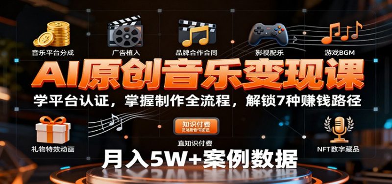 AI原创音乐变现课:学平台认证,掌握制作全流程,解锁7种赚钱路径-初遇资源网