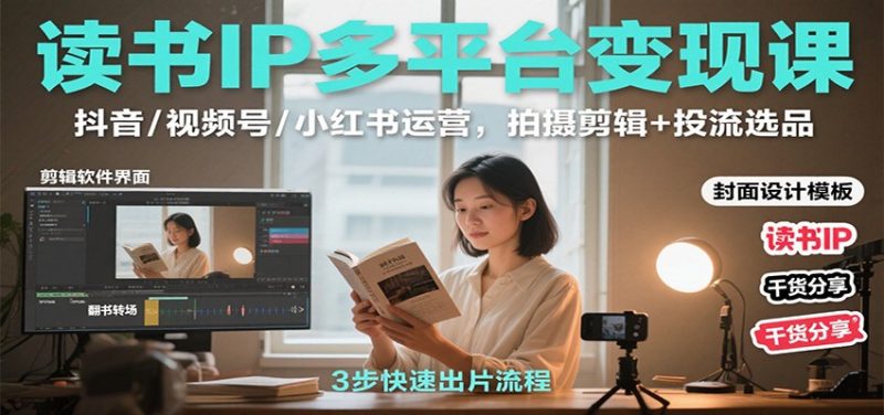 读书IP多平台变现课:抖音/视频号/小红书运营,拍摄剪辑+投流选品-初遇资源网