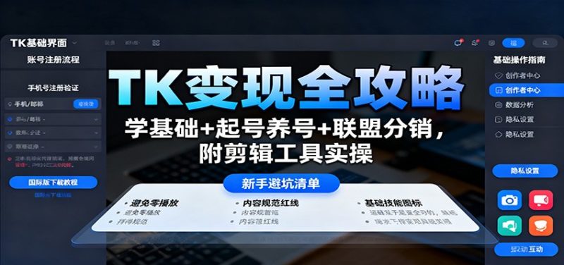 TK变现全攻略:学基础+起号养号+联盟分销,附剪辑工具实操-初遇资源网
