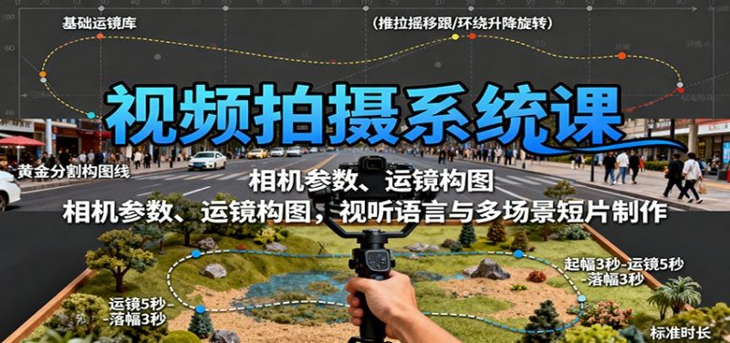 视频拍摄系统课:相机参数、运镜构图,视听语言与多场景短片制作-初遇资源网