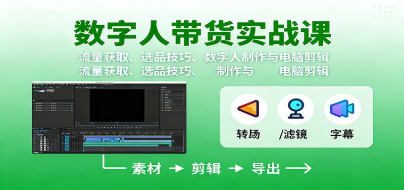 数字人变现实战课:流量获取、选品技巧、数字人制作与电脑剪辑-初遇资源网