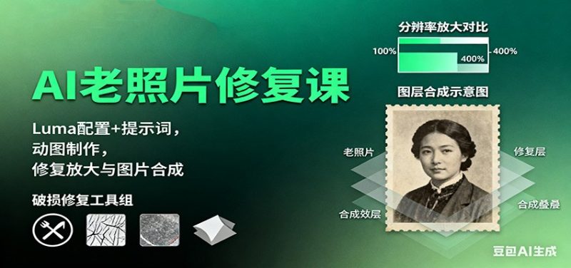 AI老照片修复课:Luma配置+提示词,动图制作,修复放大与图片合成-初遇资源网