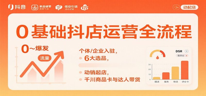 0基础抖店运营全流程:个体/企业入驻,6大选品,动销起店,千川商品卡与达人带货-初遇资源网