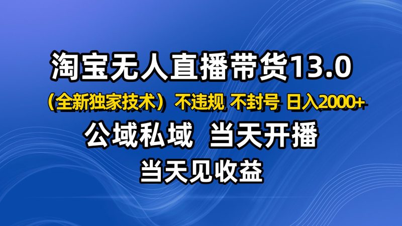 淘宝无人直播13.0,公域私域技术,不封号,不违规 布局下半年旺季赛道,日入2000+-初遇资源网