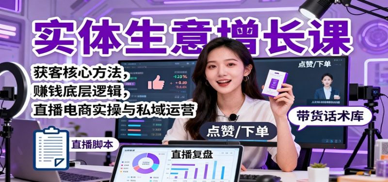 实体生意增长课：获客核心方法，赚钱底层逻辑，直播电商实操与私域运营-初遇资源网