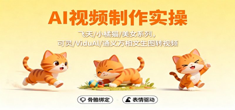 AI视频制作实操,飞天/小橘猫/美女系列,可灵/ViduAl/通义万相文生图转视频-初遇资源网