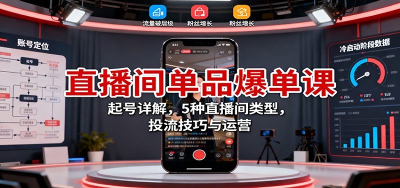 直播间单品爆单课:起号详解,5种直播间类型,投流技巧与运营-初遇资源网