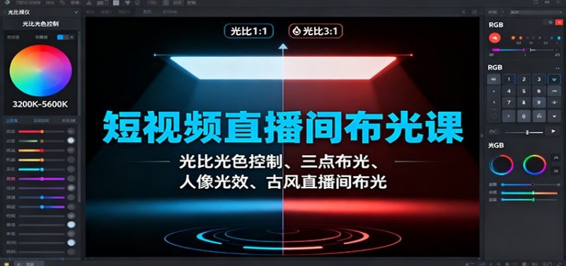 短视频直播间布光课:光比光色控制、三点布光、人像光效、古风直播间布光-初遇资源网