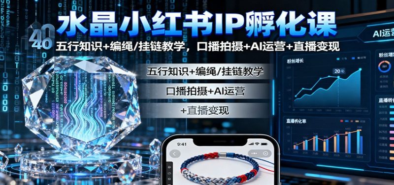 水晶小红书IP孵化课:五行知识+编绳/挂链教学,口播拍摄+AI运营+直播变现-初遇资源网