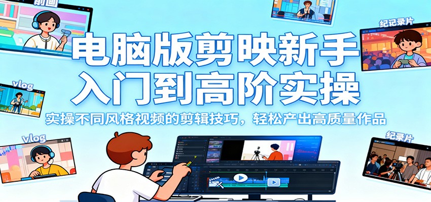 【福缘网创】电脑版剪映新手入门到高阶实操，实操不同风格视频的剪辑技巧，轻松产出高质量作品 - 初遇资源网