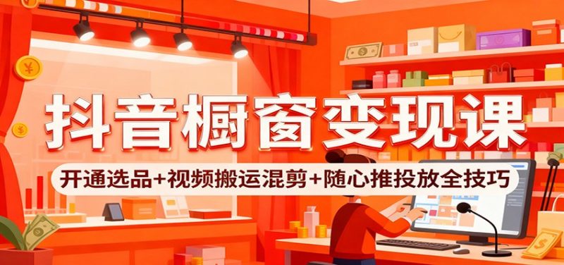 抖音橱窗变现课:开通选品+视频搬运混剪+随心推投放全技巧-初遇资源网