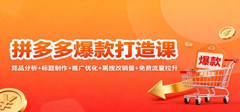 拼多多爆款打造课:竞品分析+标题制作+推广优化+黑搜改销量+免费流量拉升-初遇资源网