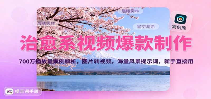 治愈系视频爆款制作,700万播放量案例解析,图片转视频,海量风景提示词,新手直接用-初遇资源网