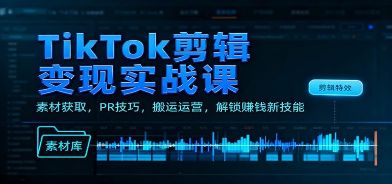 TikTok剪辑变现实战课:素材获取,PR技巧,搬运运营,解锁赚钱新技能-初遇资源网