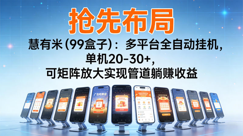 抢先布局慧有米(99盒子):多平台全自动挂机,单机20-30+,可矩阵实现管道躺赚-初遇资源网