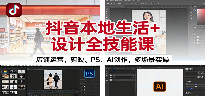 【福缘网创】抖音本地生活+设计全技能课：店铺运营，剪映、PS、AI创作，多场景实操 - 初遇资源网