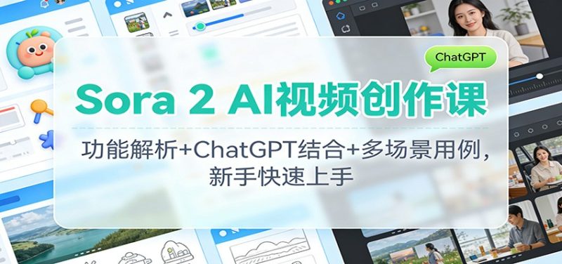 Sora 2 AI视频创作课:功能解析+ChatGPT结合+多场景用例,新手快速上手-初遇资源网