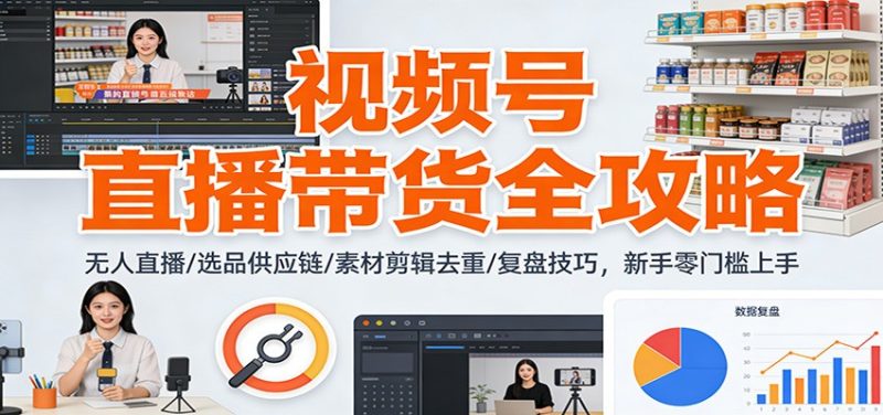 视频号直播带货全攻略：无人直播/选品供应链/素材剪辑去重/复盘技巧，零门槛上手-初遇资源网