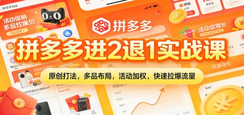 拼多多进2退1实战课:原创打法,多品布局,活动加权,快速拉爆流量-初遇资源网