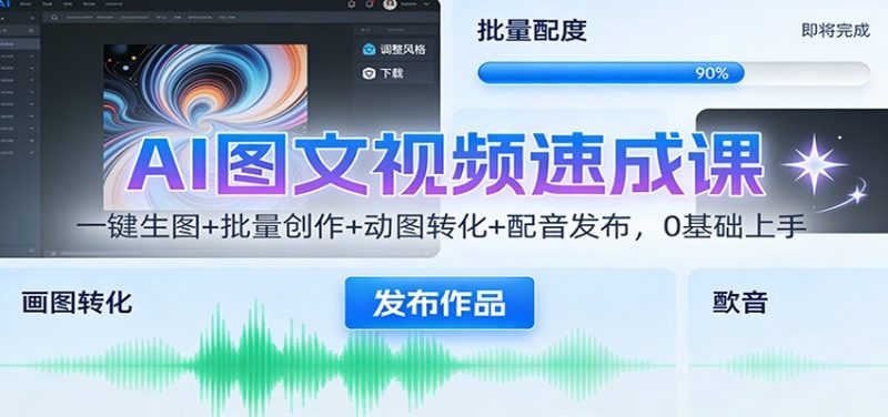 AI图文视频速成课:一键生图+批量创作+动图转化+配音发布,0基础上手-初遇资源网