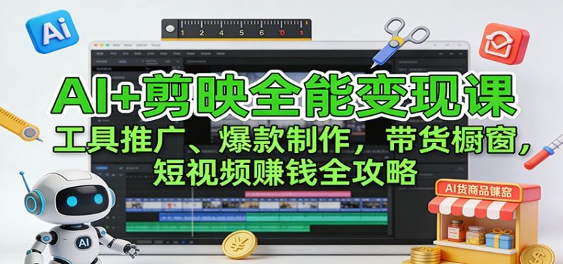 AI+剪映全能变现课:工具推广、爆款制作、带货橱窗,短视频赚钱全攻略-初遇资源网