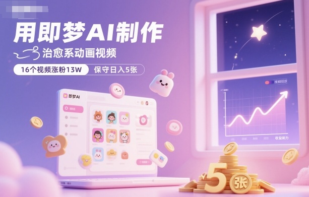 用即梦AI制作治愈系动画视频,16个视频涨粉13W,保守日入5张-初遇资源网