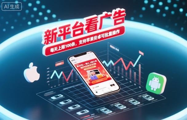 新平台看广告，养好机一条0.3到5米，每天上限100条，支持苹果安卓可批量操作-初遇资源网
