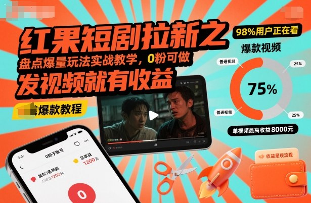 红果短剧拉新之盘点爆量玩法实战教学,0粉可做,发视频就有收益-初遇资源网