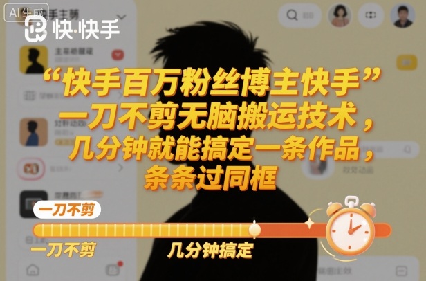 快手百万粉丝博主快手一刀不剪无脑搬运技术,几分钟就能搞定一条作品,条条过同框-初遇资源网