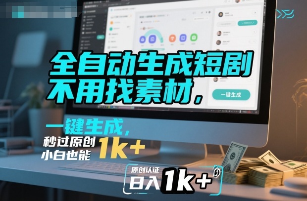 全自动生成短剧,不用找素材,不用剪辑,一键生成,秒过原创,小白也能轻松日入1k+-初遇资源网