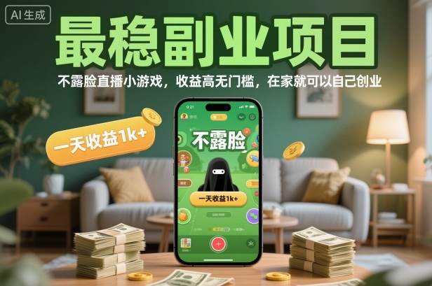 最稳副业项目,不露脸直播小游戏,收益高无门槛,一天收益1k+,在家就可以自己创业-初遇资源网