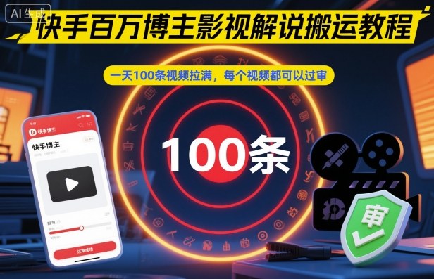 快手百万博主影视解说搬运教程,一天100条视频拉满,每个视频都可以过审-初遇资源网