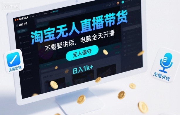 淘宝无人直播带货,不需要出镜,不需要讲话,电脑全天开播,轻松上手,日入1k+-初遇资源网
