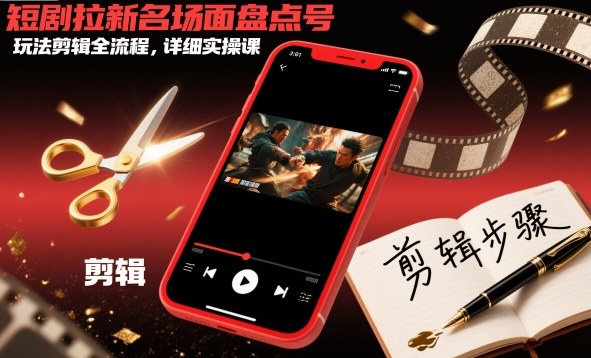 短剧拉新名场面盘点号玩法剪辑全流程,详细实操课-初遇资源网