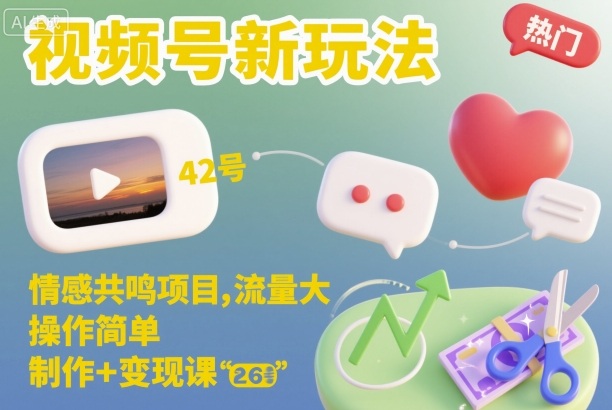 视频号新玩法,情感共鸣项目,流量大,操作简单,制作+变现课-初遇资源网