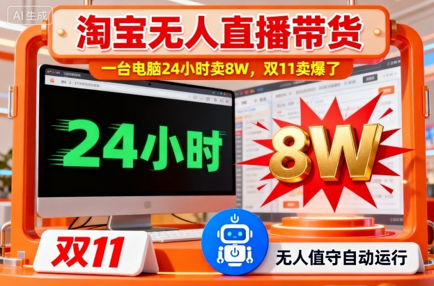 淘宝无人直播带货,一台电脑214小时卖8W,双11卖爆了-初遇资源网