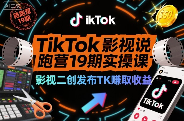 TikTok影视解说陪跑营19期实操课，影视二创发布TK賺取收益，万播收益50美金-初遇资源网