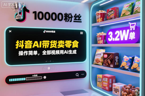 抖音AI带货卖零食,操作简单,全部视频用AI生成,一万粉丝,卖了3.2W单-初遇资源网