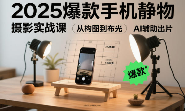 2025爆款手机静物摄影实战课,从构图到布光,不用贵设备,AI辅助出片-初遇资源网